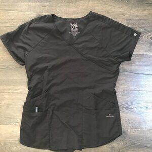 Barco One Wellness Black Scrub Top Size M Short Sleeve V-Neck